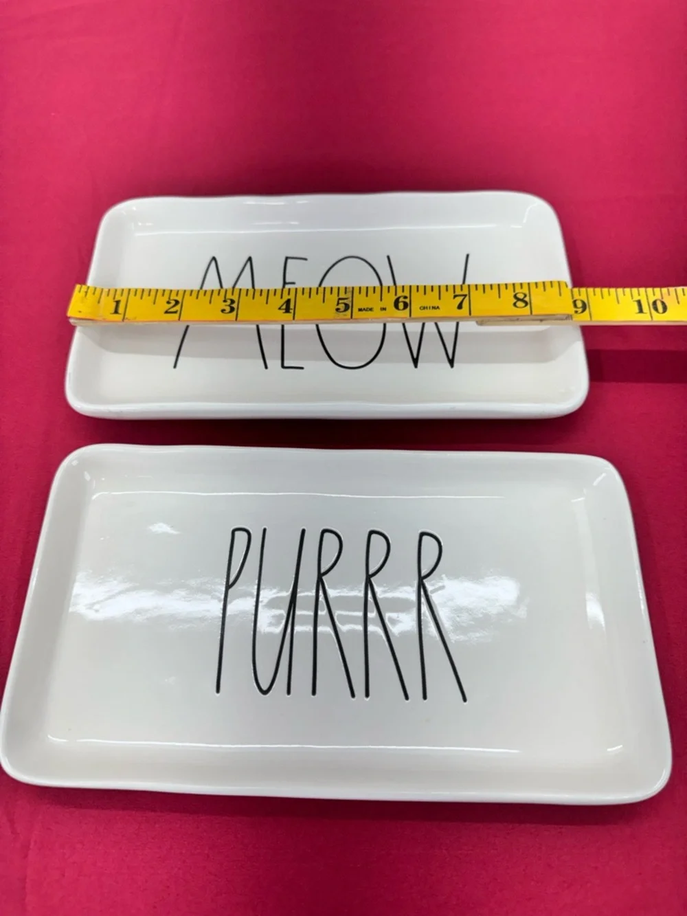 Rae Dunn White Ceramic 'MEOW' and 'PURRRR' Trinket Dishes